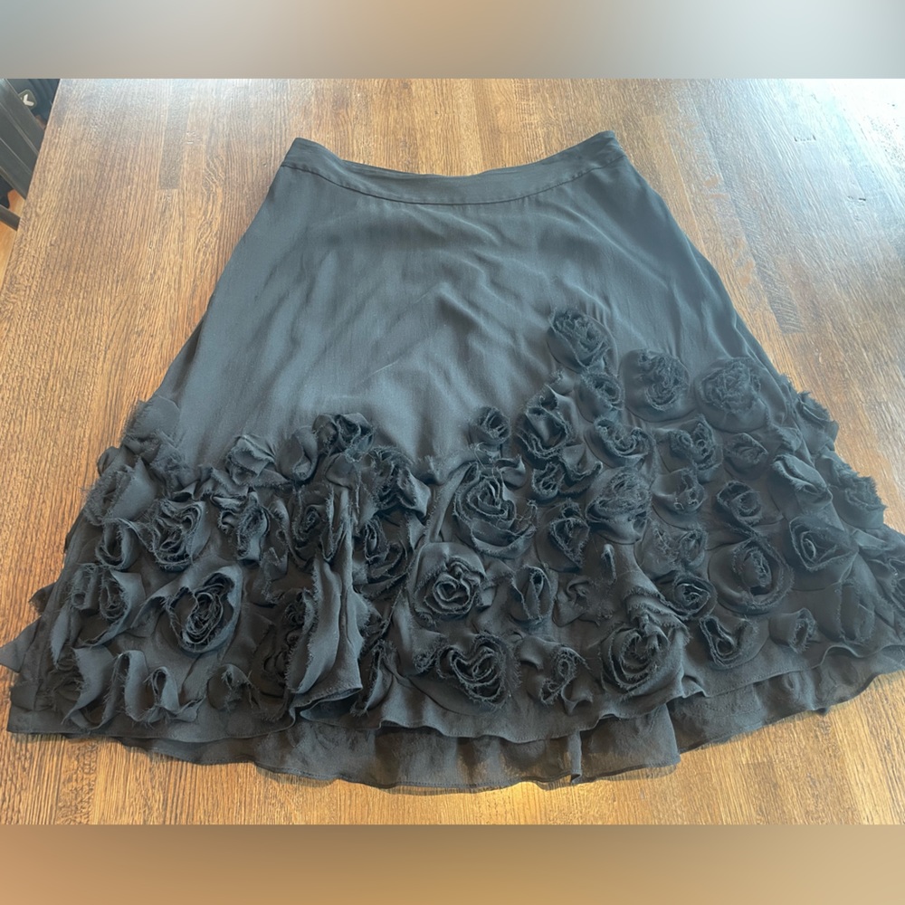 Talbots Black Silk Flower Skirt Whimsical Romantic Boho Size 2 - Picture 2 of 7